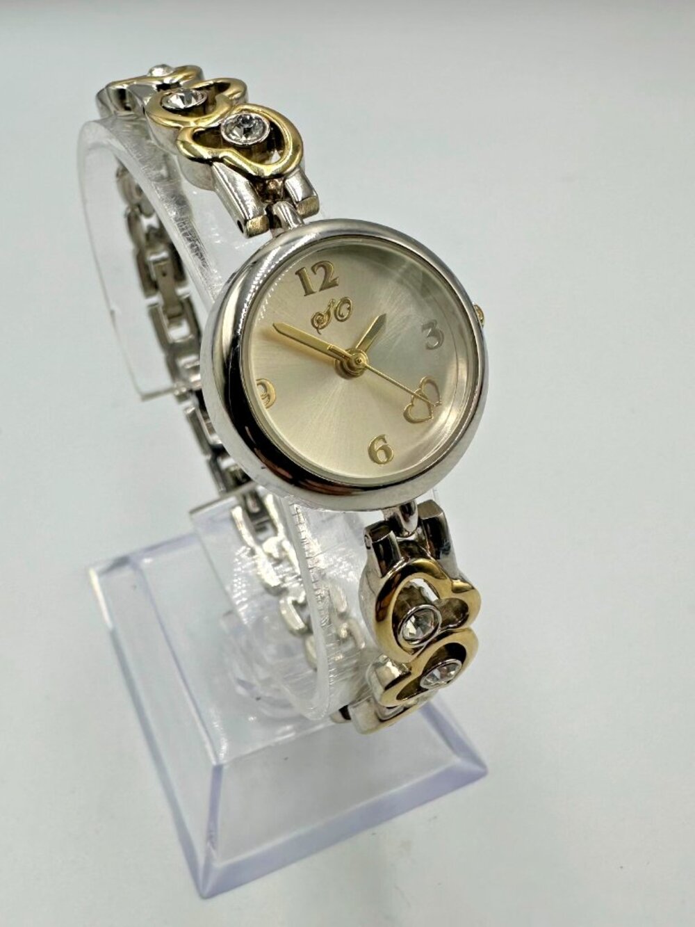 3/$30 Rhinestone Heart Band Watch Women Silver Gold Two Tone New Battery 7.5 "